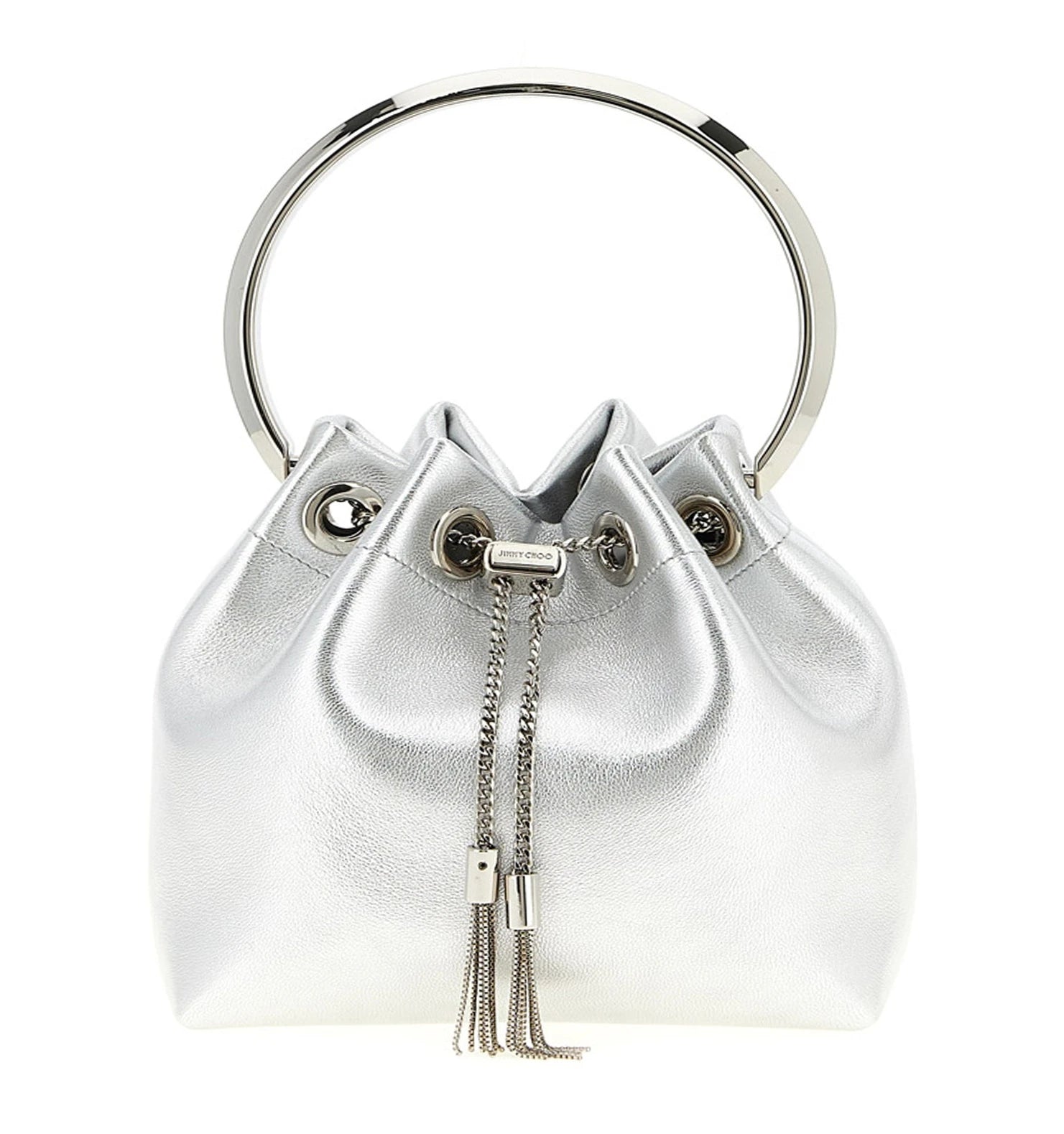 Jimmy Choo Bucket Bag in silver, Lamb Leather
