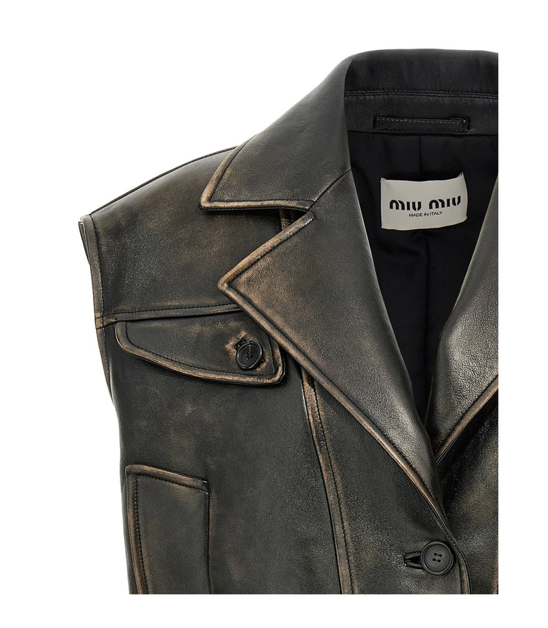 Miu Miu Bolero Jacket in brown, Lamb Leather — view 3