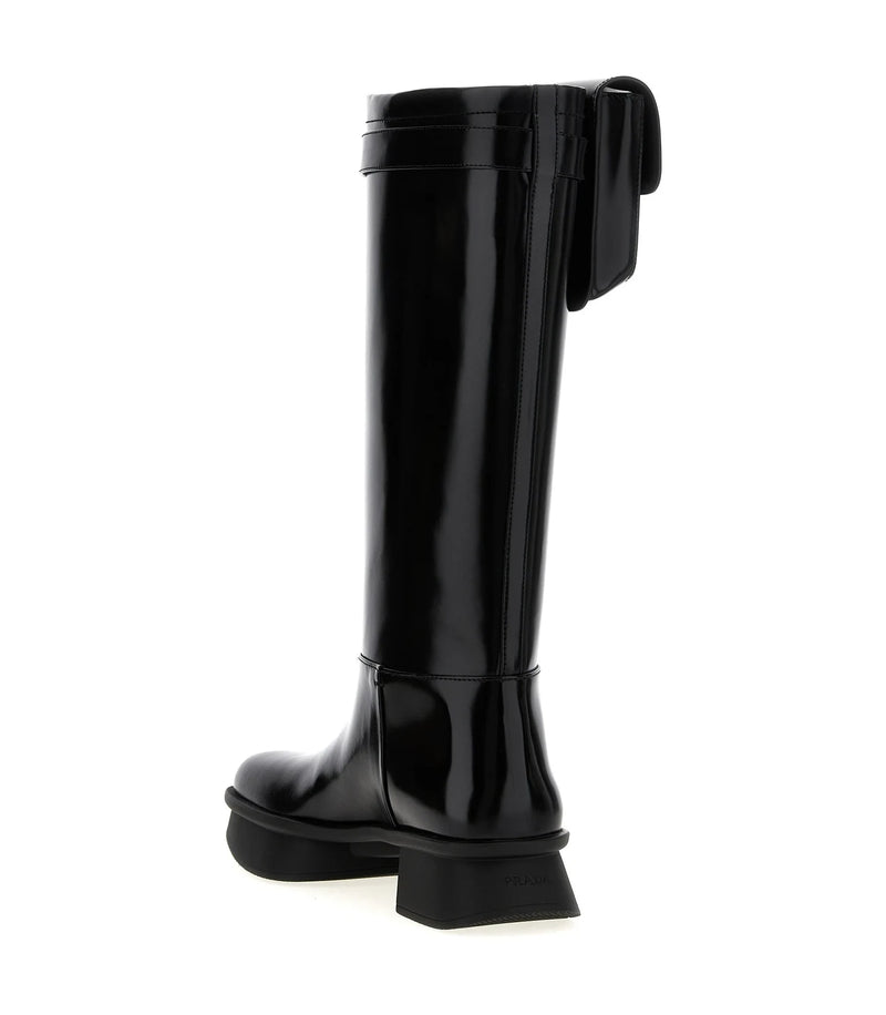 Prada Knee High Boots in black, Calfskin Leather — view 3