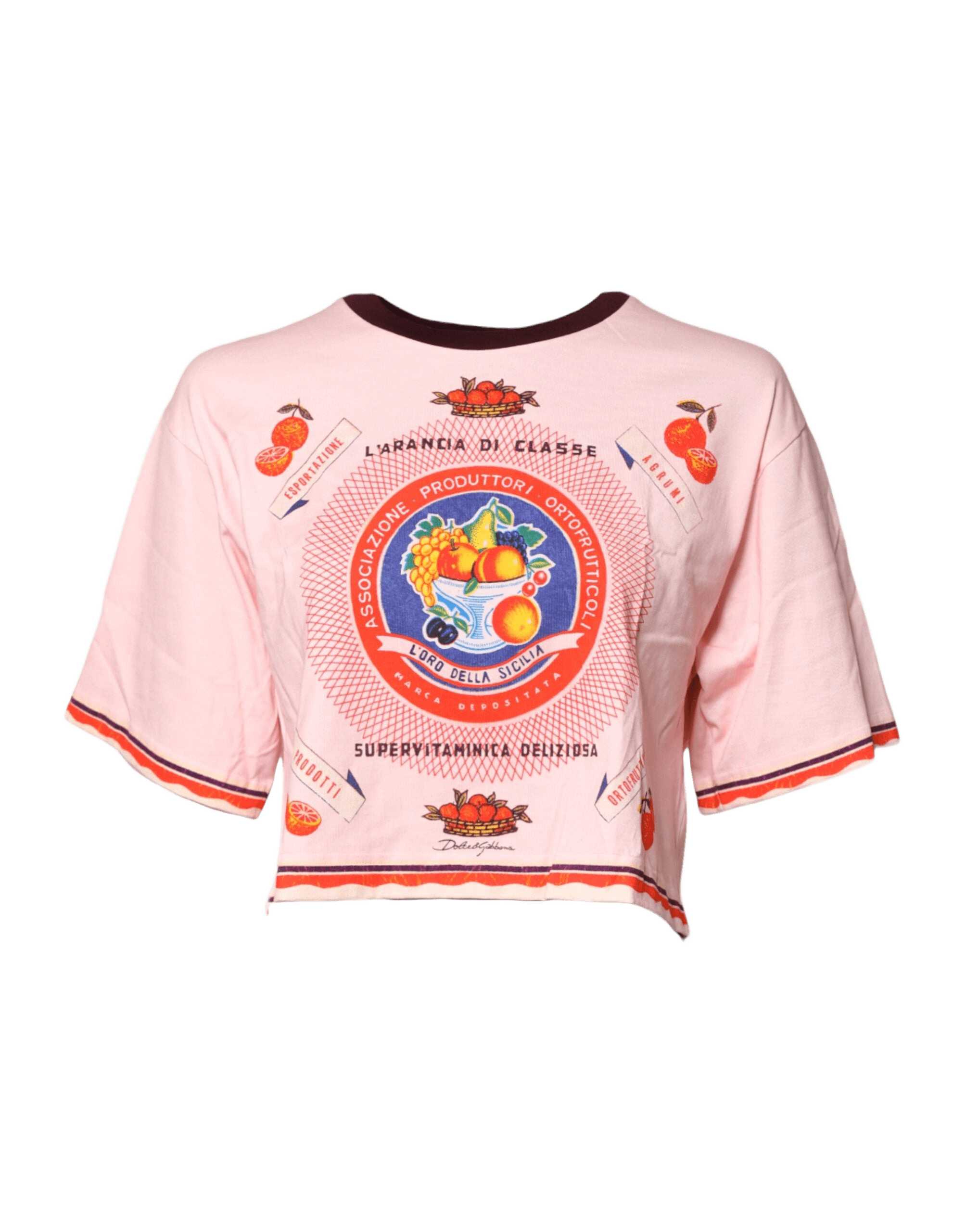 Dolce & Gabbana Pink Cotton Print Short Sleeves Cropped Top Glam Steals
