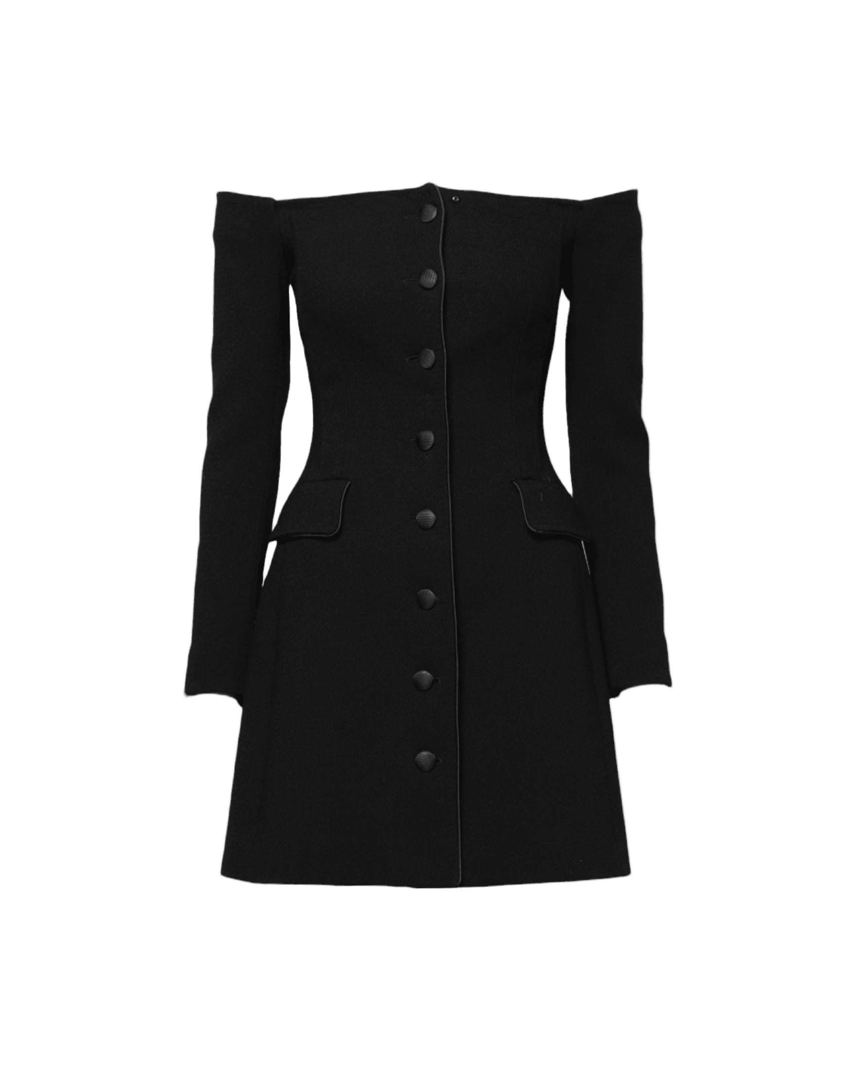 Dolce & Gabbana Black Wool Off Shoulder A Line Mini Dress Glam Steals