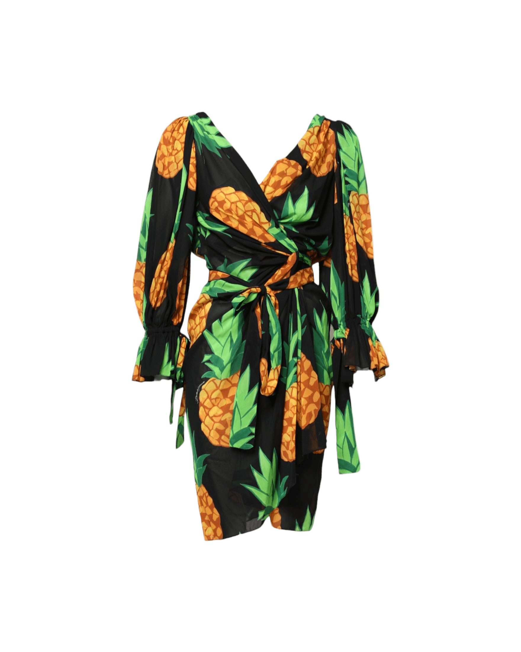 Dolce & Gabbana Black Silk Pineapple Print Wrap Mini Dress Glam Steals