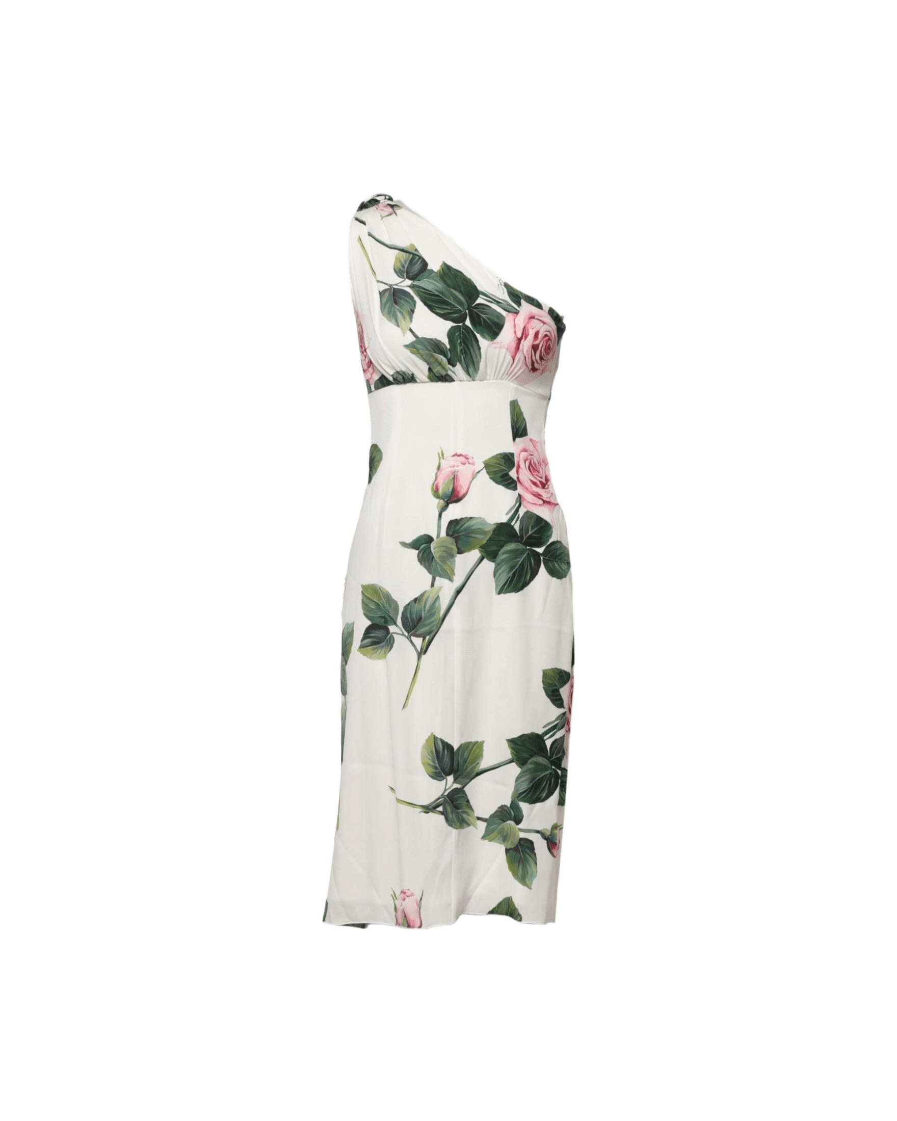 Dolce & Gabbana White Floral One Shoulder Sheath Midi Dress Glam Steals