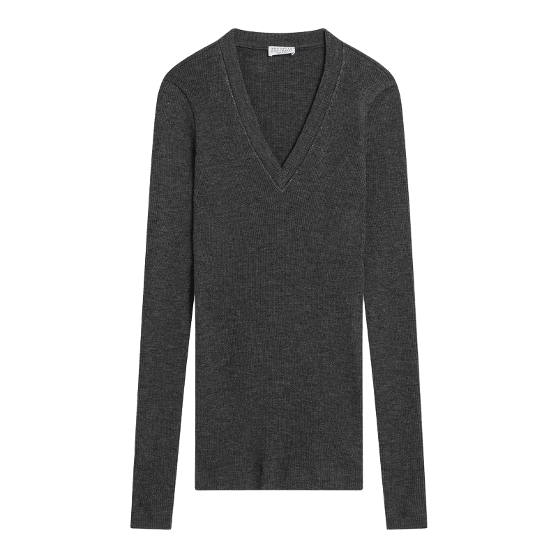 Brunello Cucinelli Grey Wool Dark Ribbed Sweater Glam Steals