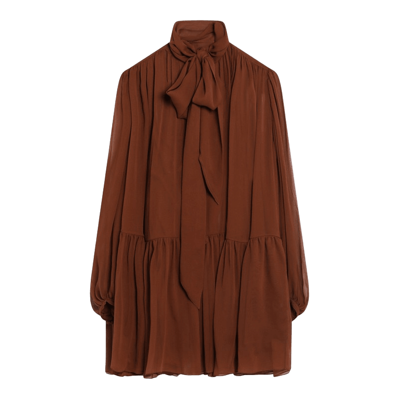 Saint Laurent Silk Rust Colored Lavallière Dress Glam Steals