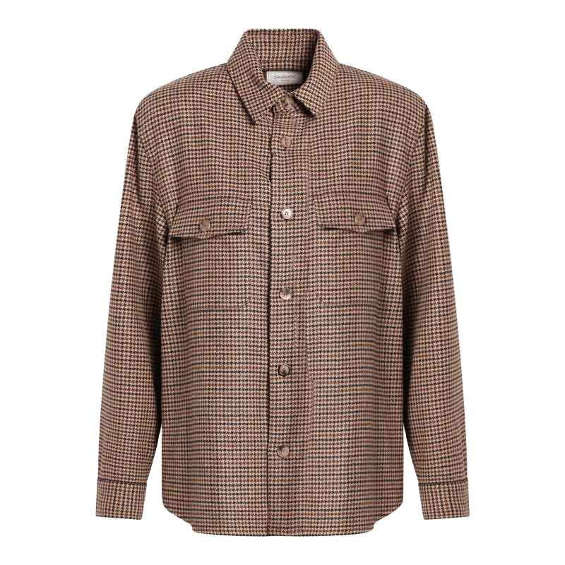 Saint Laurent Overshirt in Beige/brown/black Houndstooth Glam Steals