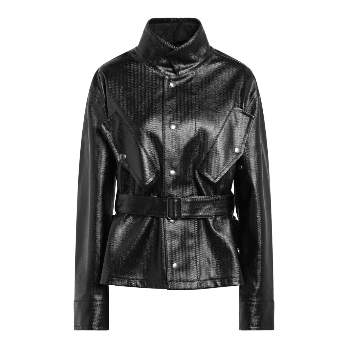 Maison Margiela Black cotton laminated belted jacket Glam Steals