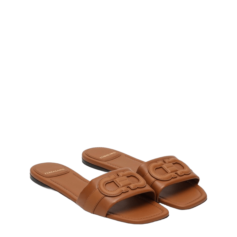 Ferragamo Gancini slide in cognac leather Glam Steals