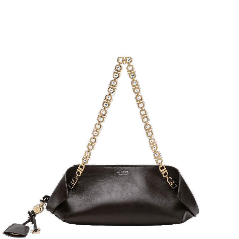 Salvatore Ferragamo Brown Leather Shoulder Bag S in Dark Glam Steals