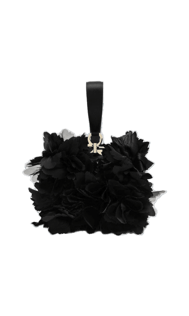 Salvatore Ferragamo Black Mini Clutch with Flowers Glam Steals