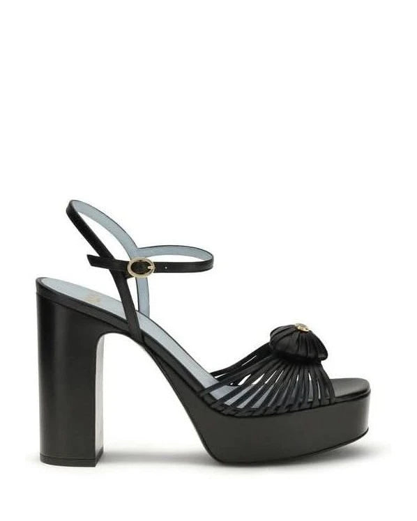 Valentino Garavani Black Calf Leather Bos Taurus Platform Sandals Heels