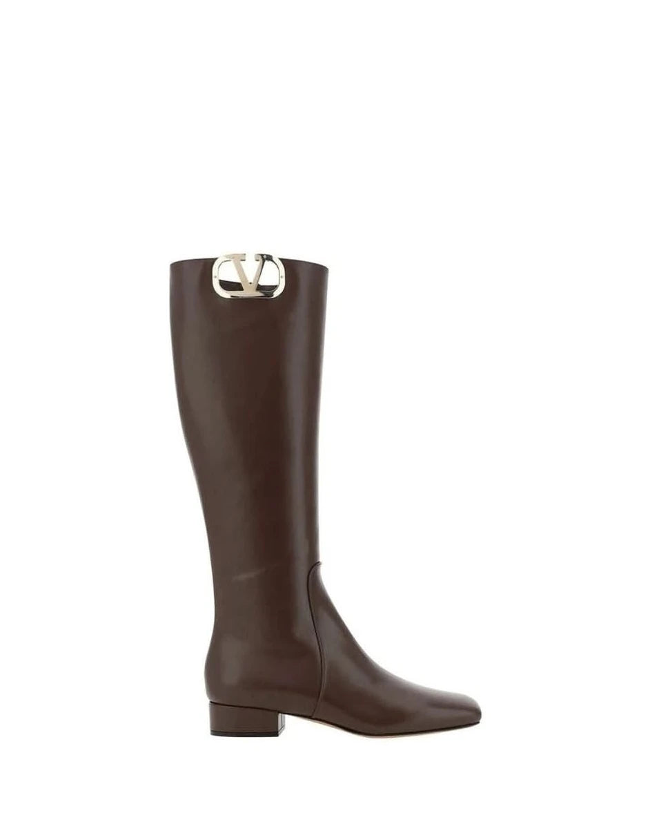 Valentino Garavani Brown Lace Calfskin Up Boots 