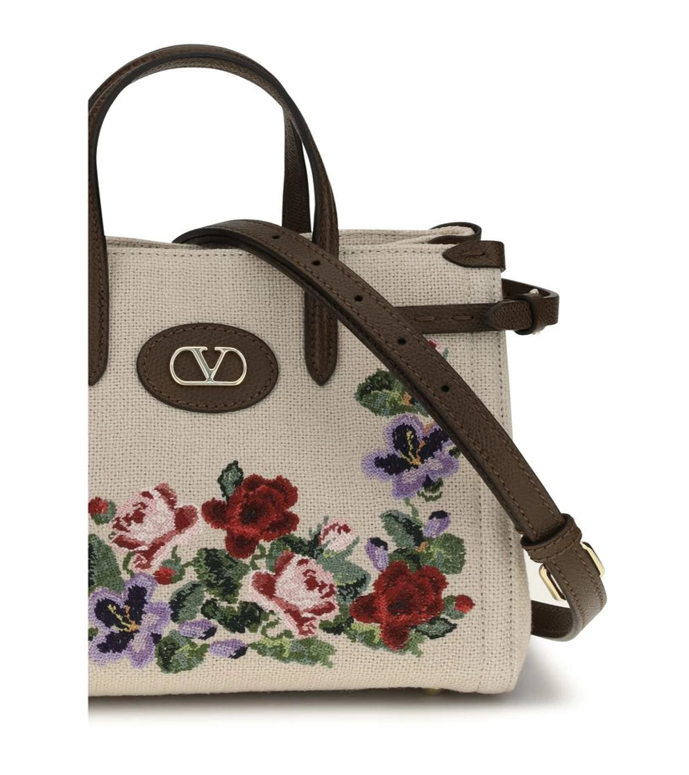Valentino Garavani Satchel Bag in beige, Linen — view 4