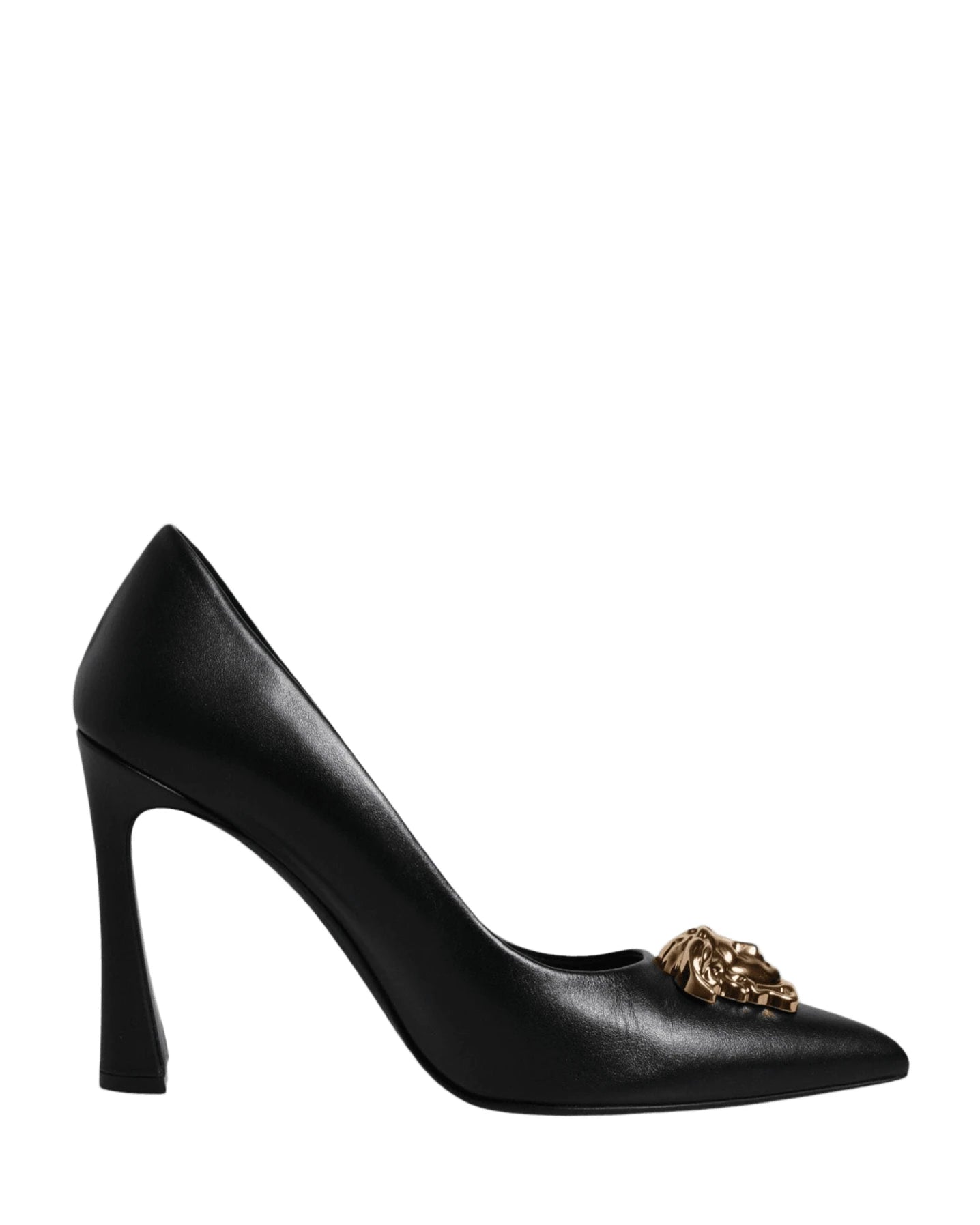 Versace Leather Black Logo Plaque High Heels Pumps Shoes
